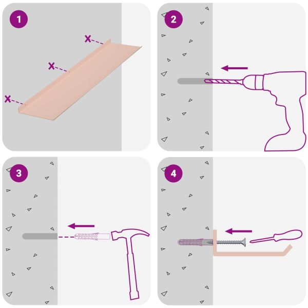 Стенен рафт с рафт със съхранение 4 pcs Розово 80 x 18 x 2,5 см