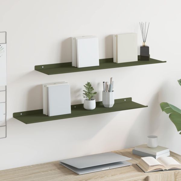 Стенен рафт с рафт 2 pcs Маслинено зелено 80 x 18 x 2,5 см