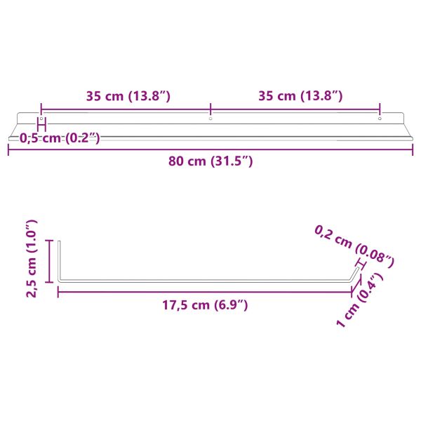 Стенен рафт с рафт със съхранение 2 pcs Бяло 80 x 18 x 2,5 см