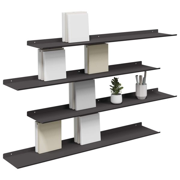 Стенен рафт с рафт със съхранение 4 pcs Черно 100 x 18 x 2,5 см