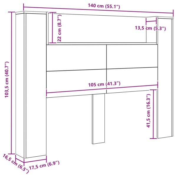 Табла за легло с LED осветление Артизан Дъб Инженерно дърво