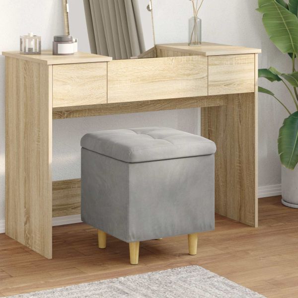 Табуретка с място за съхранение с възглавница Светлосиво Кадифе