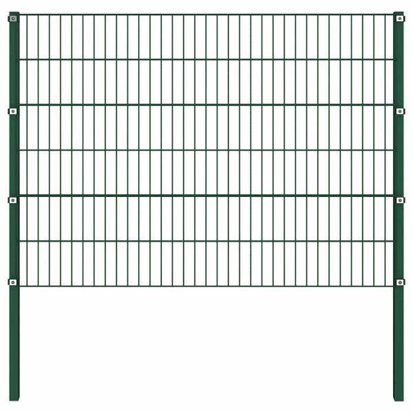 Ограден панел с железни стълбове 1557,5x120 см, зелен