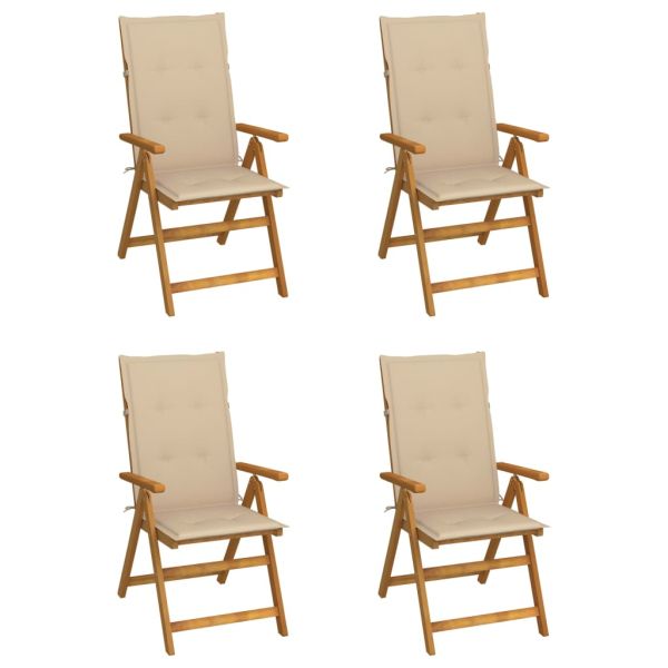 Градински накланящи се столове 4 бр с възглавници акация масив