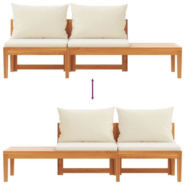 Градинска пейка с маса, кремавобели възглавници, акация масив