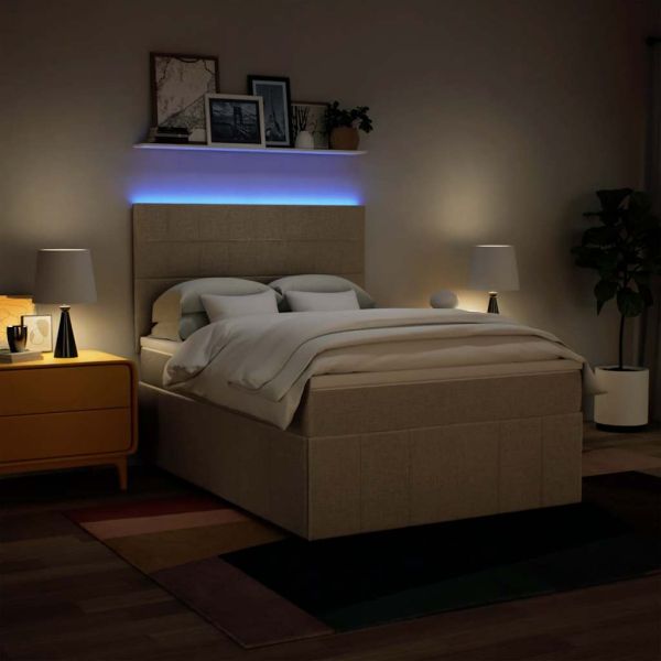 Боксспринг легло с матрак, кремаво, 140x190 см, плат