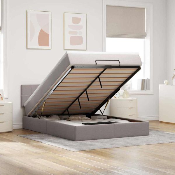 Османска легло с матрак и LED, кафяво, 140x190 см, плат