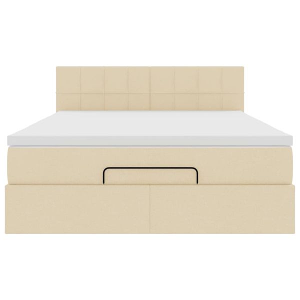 Османска легло с матрак и LED, кремаво, 140x190 см, плат