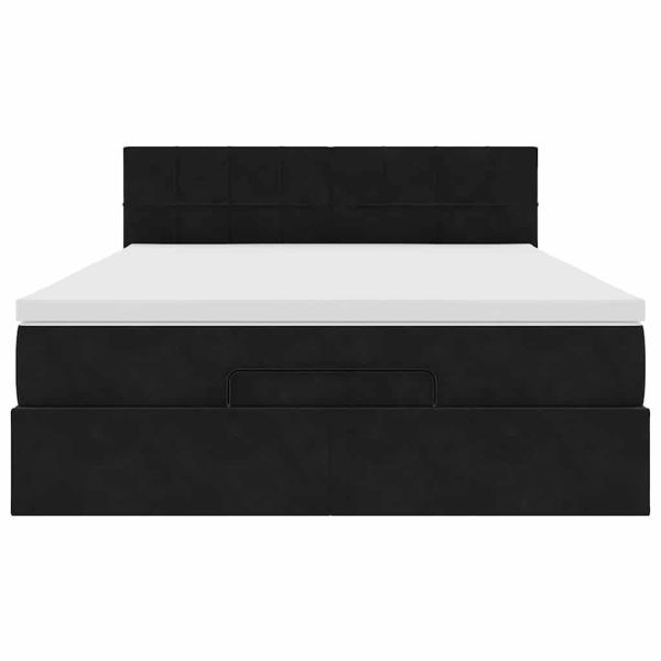 Османска легло с матрак и LED, черно, 140x200 см, кадифе