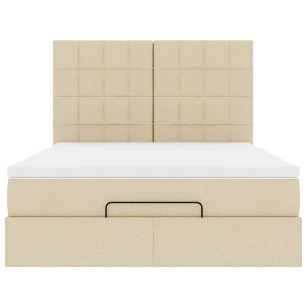 Османска легло с матрак и LED, кремаво, 140x190 см, плат