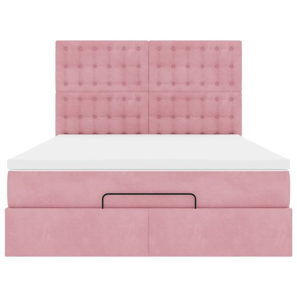 Османска легло с матраци и LED, розово, 140x190 см, кадифе