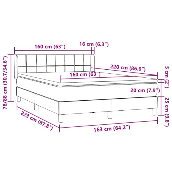 Боксспринг легло с матрак, черно, 160x220 см, кадифе