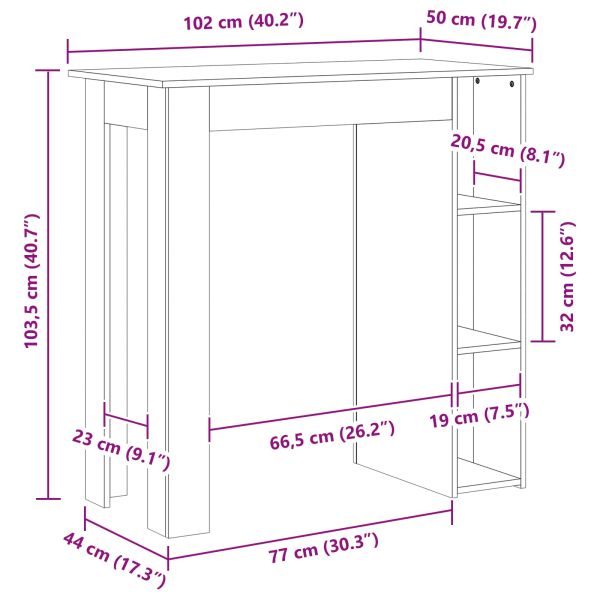 Бар маса с рафт Черния дъб 102 x 50 x 103,5 см Инженерно дърво