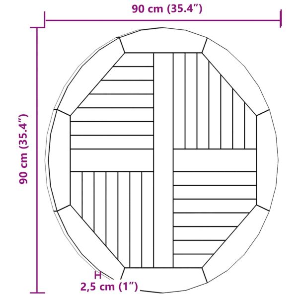 Плот за маса, тиково дърво масив, кръгъл, 2,5 см, 90 см
