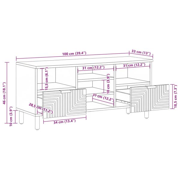 ТВ Единици с чекмедже Солидно акациево дърво 100 x 33,5 x 46 см