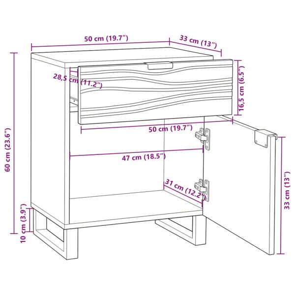 Нощен шкаф Орех 50 x 33 x 60 см Масивна акациева дървесина