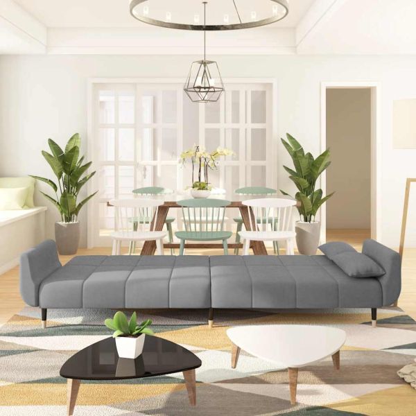 2-местно разтегателно канапе с 2 възглавници светлосиво кадифе