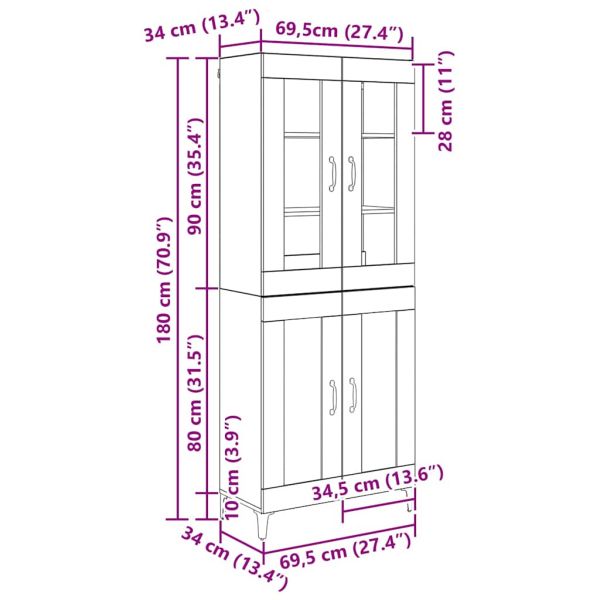 Висок шкаф Старо дърво 69,5 x 34 x 180 см Инженерно дърво