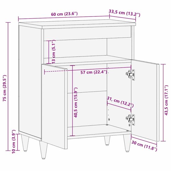 Страничен шкаф Кафяво 60 x 33,5 x 75 см Солидно мангово дърво