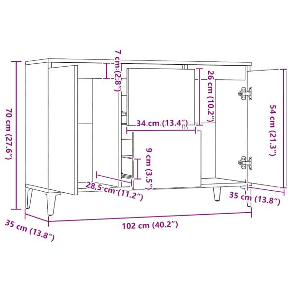 Сайдборд, черен, 102x35x70 см, инженерно дърво