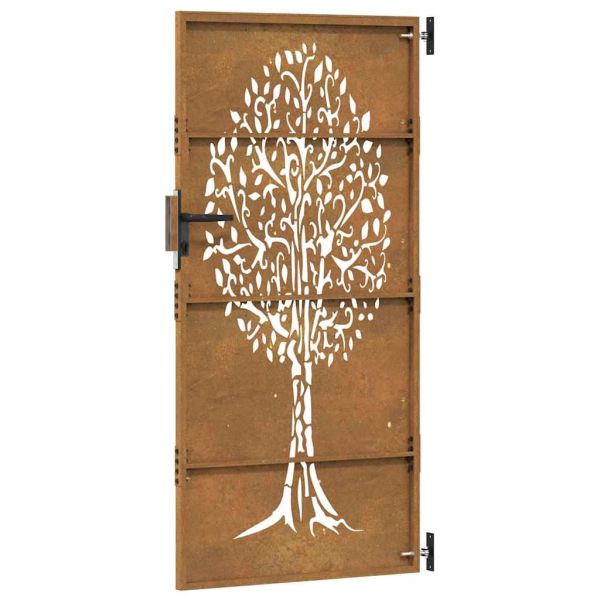 Градинска порта 85x175 см, кортенова стомана, дизайн с дърво