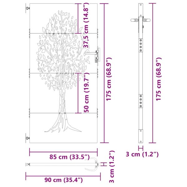 Градинска порта 85x175 см, кортенова стомана, дизайн с дърво
