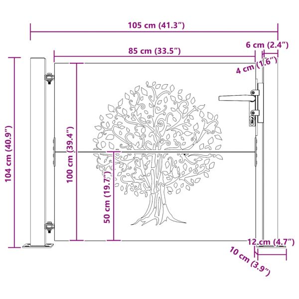 Градинска порта 100x100 см, кортенова стомана, дизайн с дърво