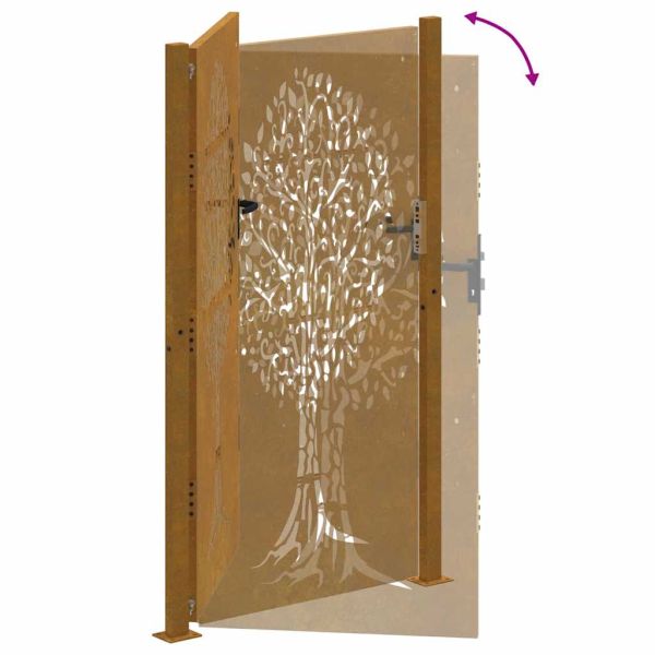 Градинска порта 100x175 см, кортенова стомана, дизайн с дърво