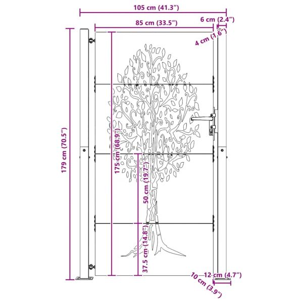 Градинска порта 100x175 см, кортенова стомана, дизайн с дърво