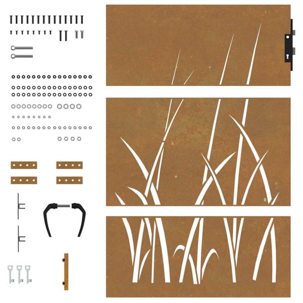 Градинска порта 85x150 см, дизайн с кортен стомана и трева
