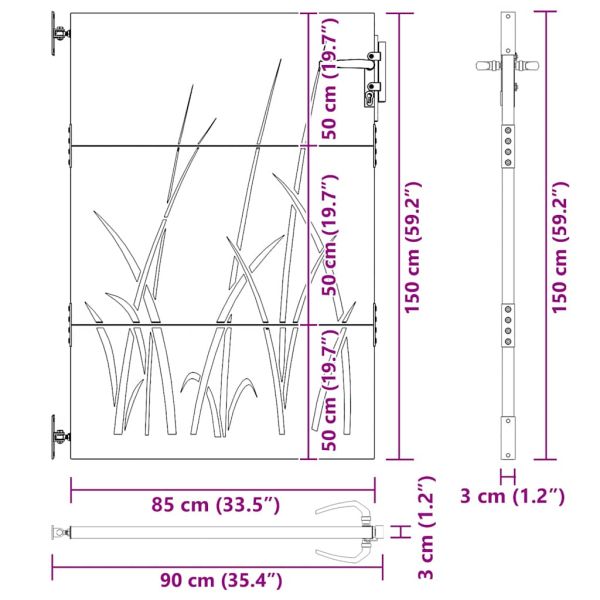 Градинска порта 85x150 см, дизайн с кортен стомана и трева