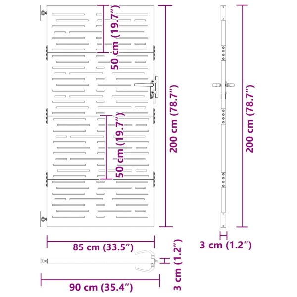 Градинска порта 85x200 см, кортенова стомана, квадратен дизайн