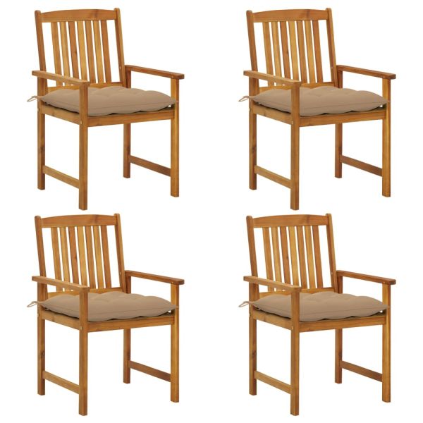 Градински столове с възглавници, 4 бр, акациево дърво масив