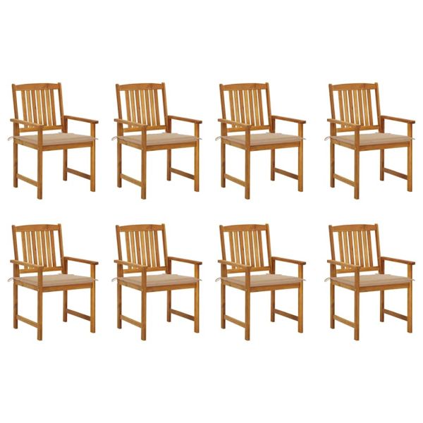 Градински столове с възглавници, 8 бр, акация масив