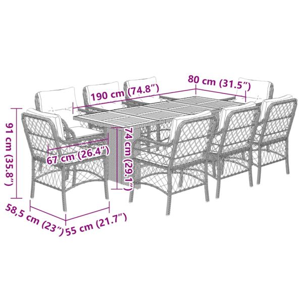 Градински комплект с възглавници 9 части бежов микс полиратан