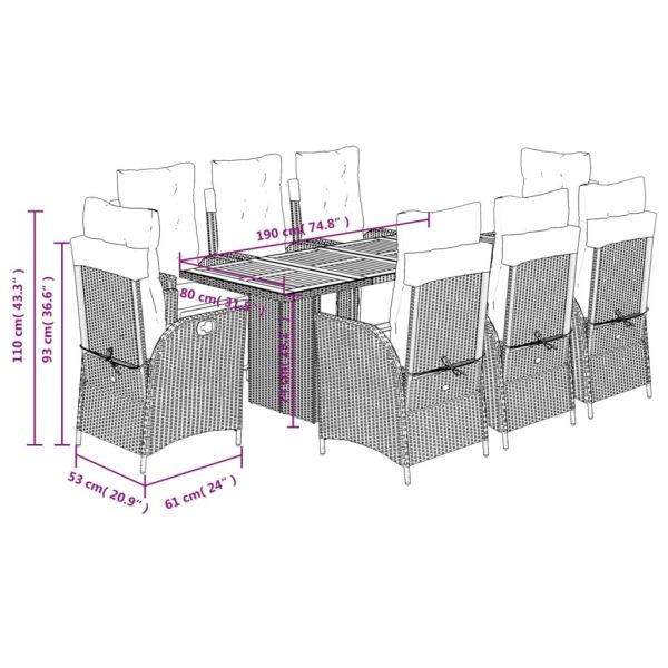 Градински комплект с възглавници 9 части бежов микс полиратан