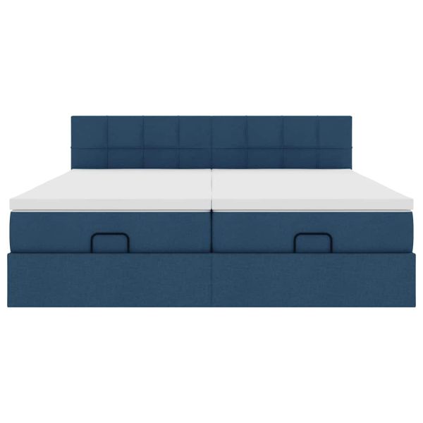 Османска легло с матраци и LED, синьо, 160x200 см, плат