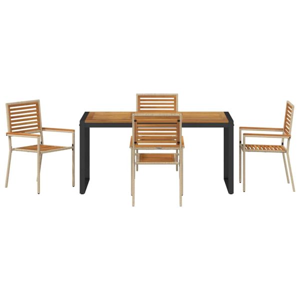 Комплект за хранене в градината 5 pcs Бежов и кафяв полиратан