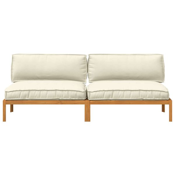 Комплект дивани с възглавница 2 pcs Крем Солидно акациево дърво
