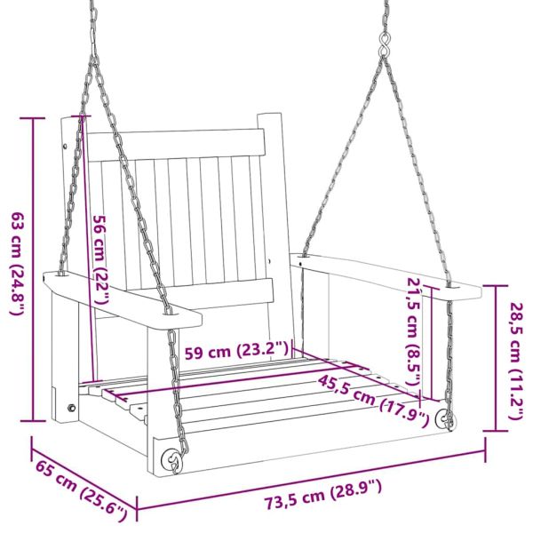 Градински люлеещ стол с метални вериги, кафяв, чам масив