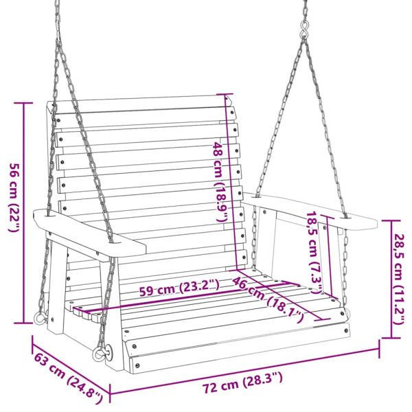 Градински люлеещ стол с метални вериги, кафяв, чам масив