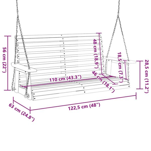 Градинска люлееща пейка с метални вериги, черен, чам масив