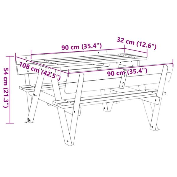 Пикник маса за 4 деца, с отвор за чадър, чамова дървесина масив