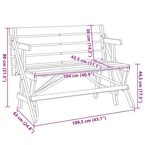 Пикник маса с пейки чамова дървесина масив 2 в 1 конвертируема