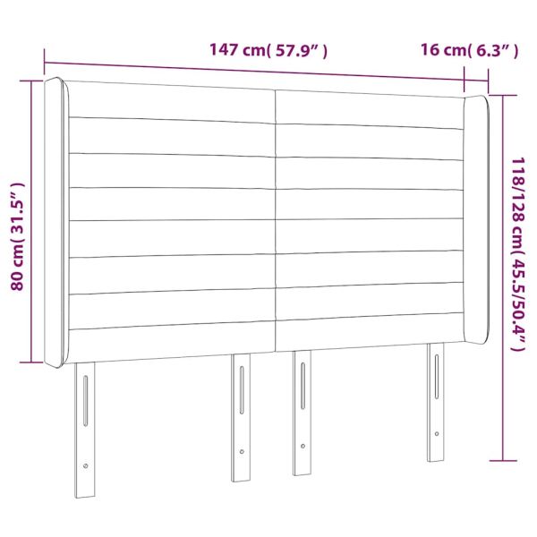 LED горна табла за легло, тъмносиня, 147x16x118/128 см, кадифе