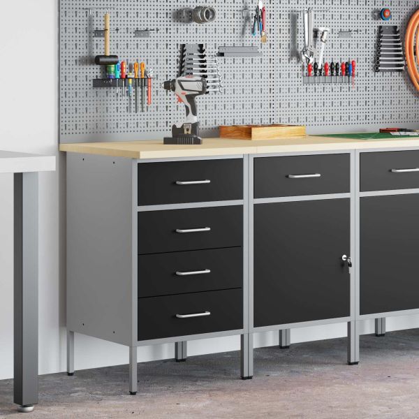 Работен кабинет с чекмедже 2 pcs Черен и Сив 75 x 45 x 85 см