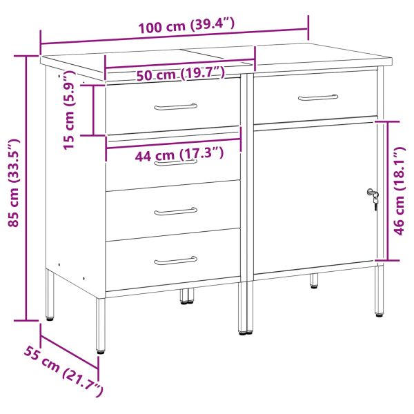 Работен кабинет с чекмедже 2 pcs Червен и сив 75 x 45 x 85 см