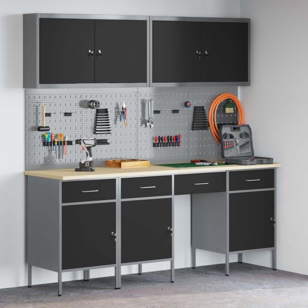 Работен кабинет 10 pcs Черно Инженерна дървесина и стомана