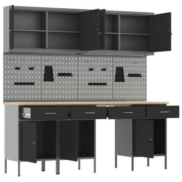 Работен кабинет 10 pcs Черно Инженерна дървесина и стомана