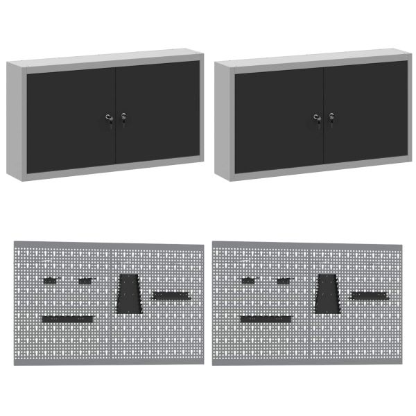 Работен кабинет 10 pcs Черно Инженерна дървесина и стомана